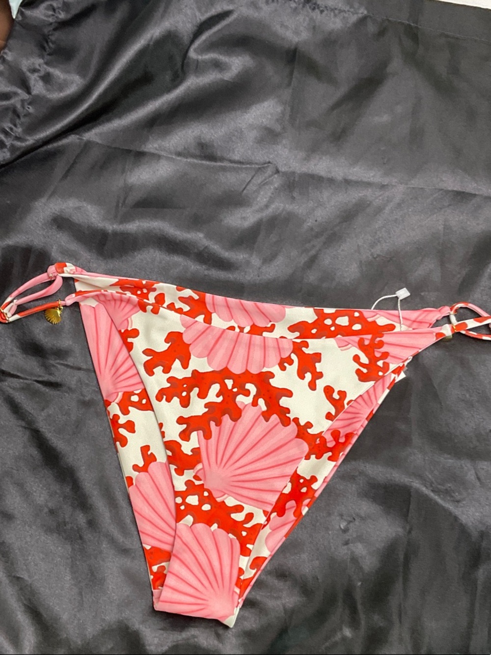 Seashell & Coral Print Tie-Side Bikini Bottom - Pink & Red